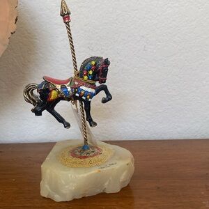 Ron Lee 1985 Hand Painted Metal Carousel Horse 24K Gold Accents
